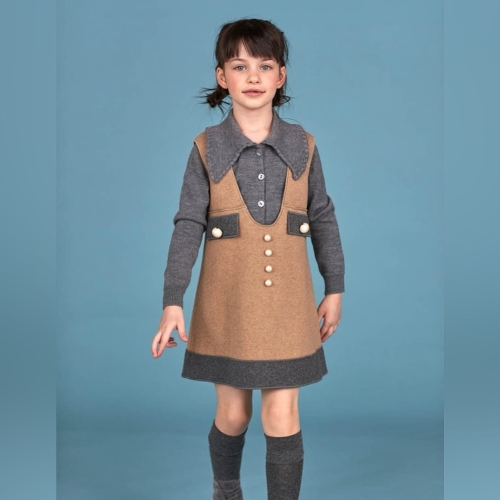 Mimisol Wool Two-Tone Knitted Pinafore Dress